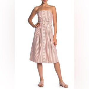 Moon River Stripe Print Belted Midi Dress